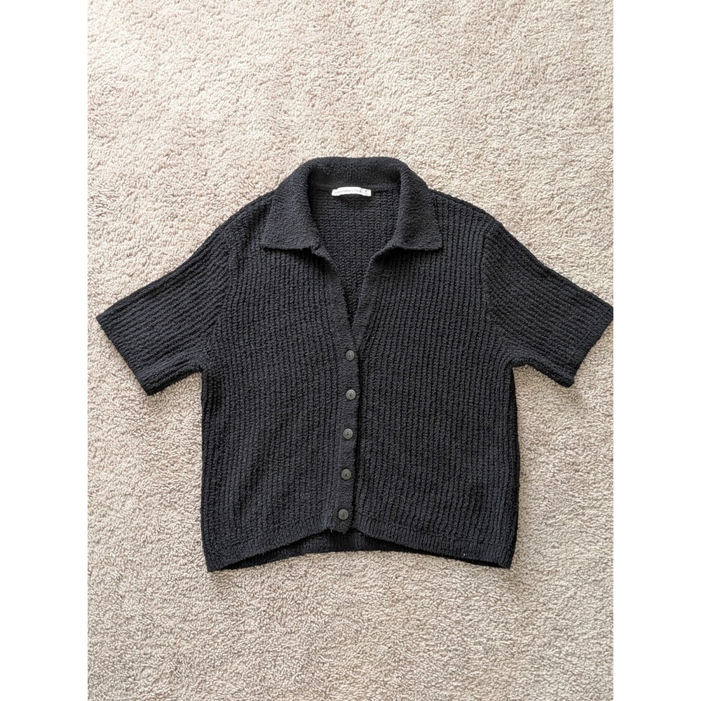 Abercrombie & Fitch Black Short Sleeve Crochet Cardigan Sweater Womens Medium